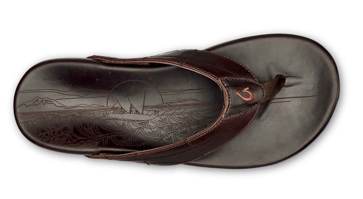 Olukai Hokule'a Kia - Men's Leather Comfort Sandal - Dk Wood / Dk Wood - Top