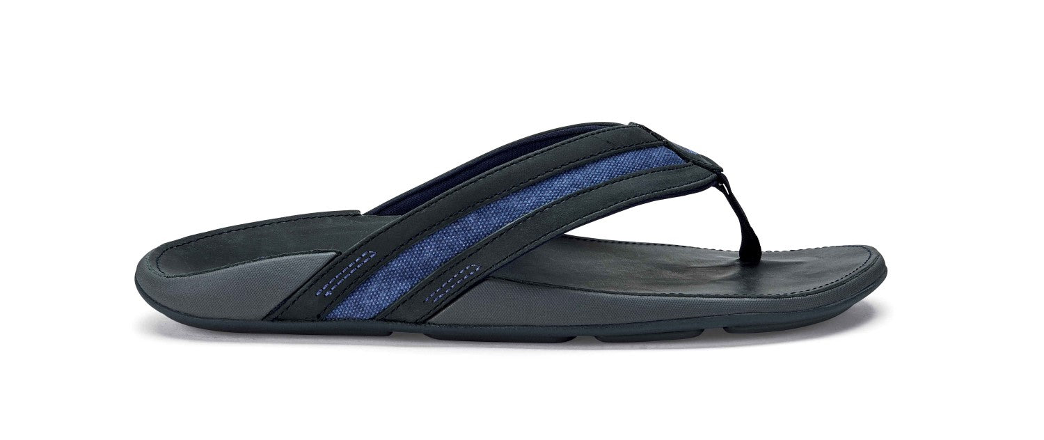 Olukai 'Ikoi - Men's Supportive Leather Sandal - Trench Blue/Trench Blue - Profile