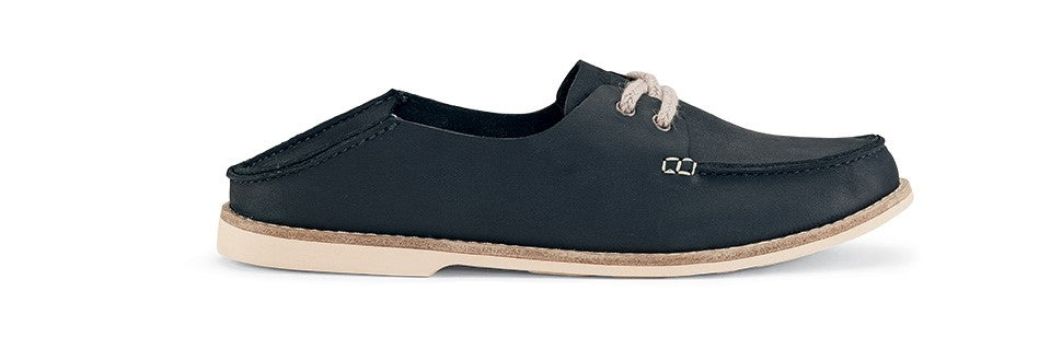 OluKai Moku Leather - Women's Comfort Loafers - Carbon/Carbon - Drop-In-Heel