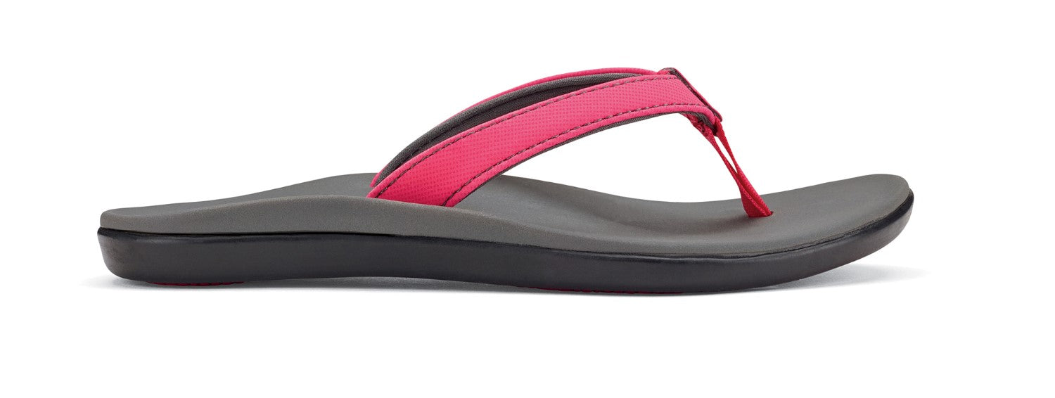 Olukai Ho'opio Girl's Comfort Sandals - Dk Hibiscus/Charcoal - Profile main