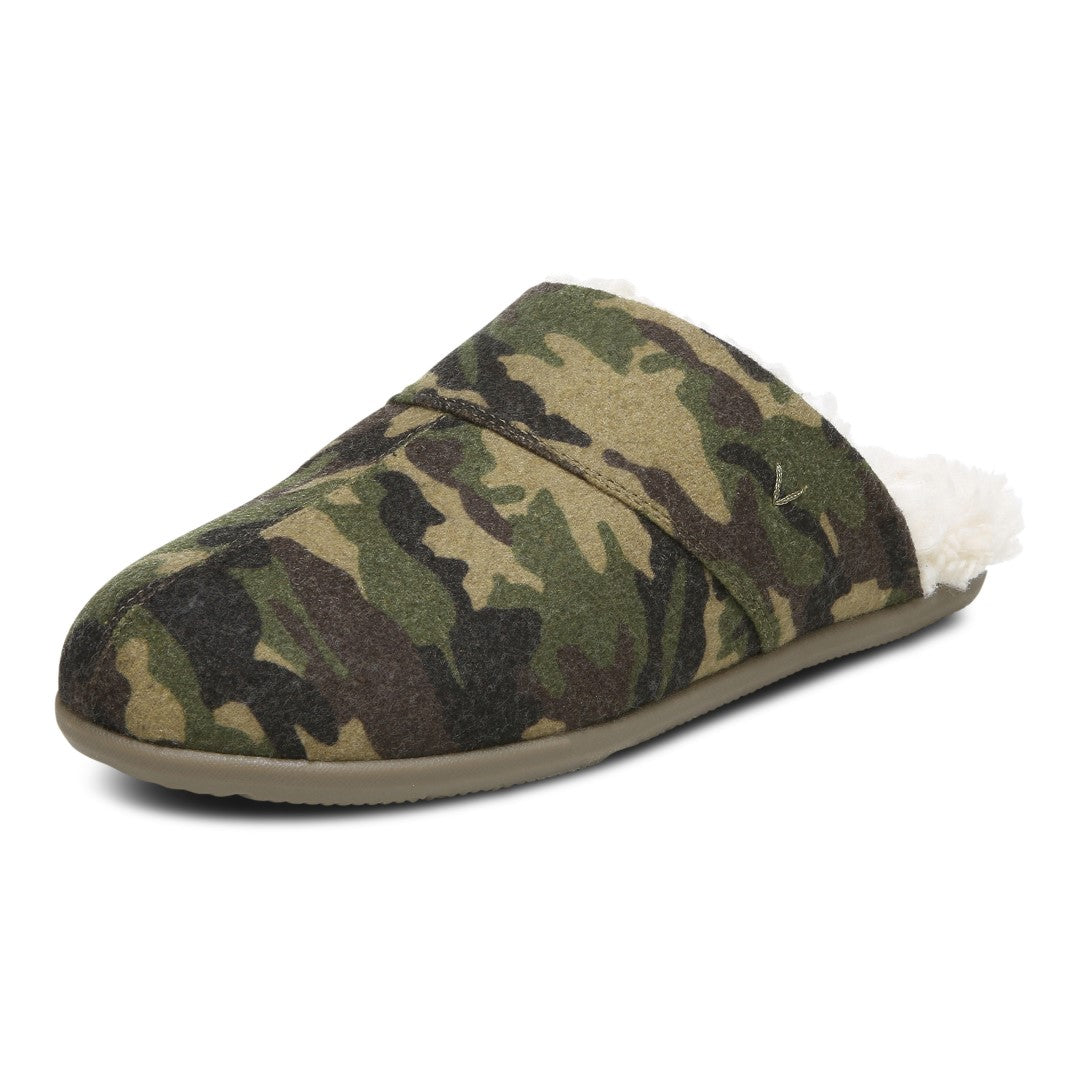 Vionic Alfons Men's Orthotic Slipper - Olive Camo - Left angle
