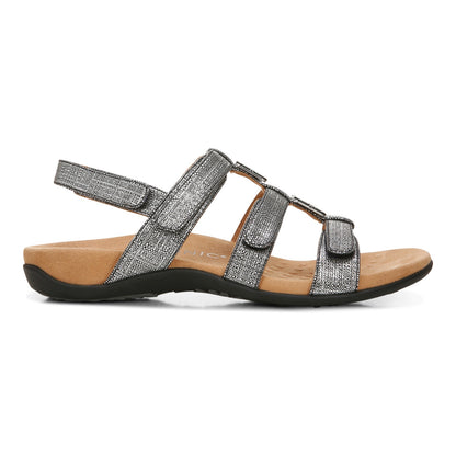 Vionic Amber - Women's Adjustable Slide Sandal - Orthaheel - Black Metallic Linen - Right side
