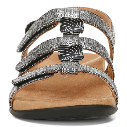 Vionic Amber - Women's Adjustable Slide Sandal - Orthaheel - Black Metallic Linen - Front