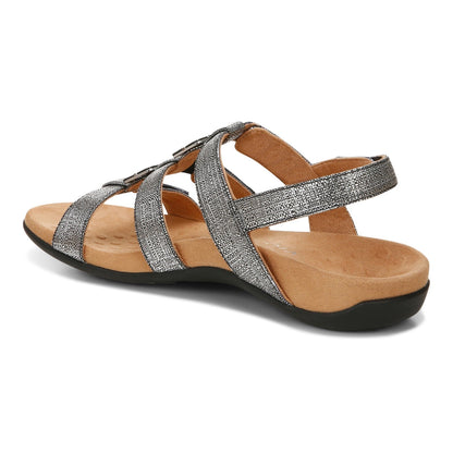 Vionic Amber - Women's Adjustable Slide Sandal - Orthaheel - Black Metallic Linen - Back angle