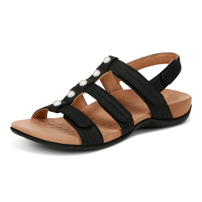 Vionic Amber Pearl Women's Adjustable Orthotic Sandal - Black - Left angle