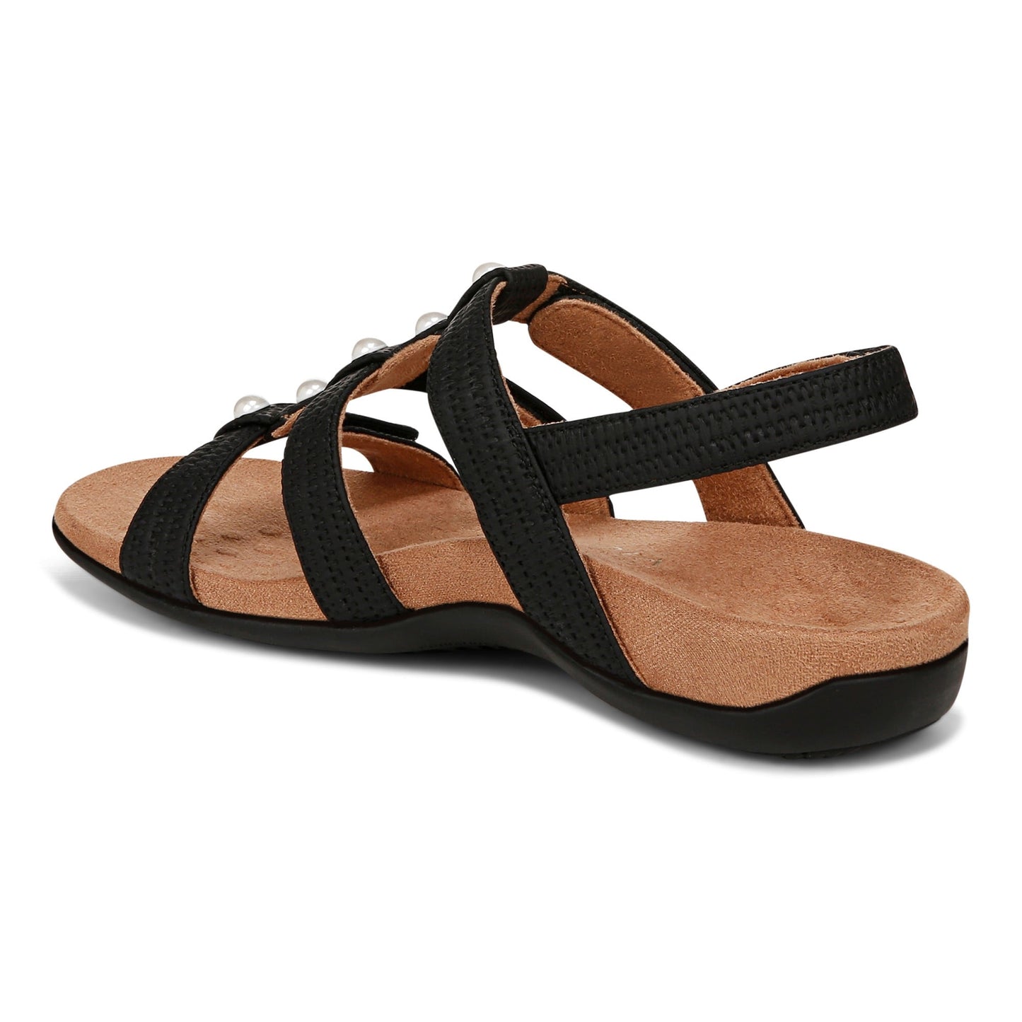 Vionic Amber Pearl Women's Adjustable Orthotic Sandal - Black - Back angle