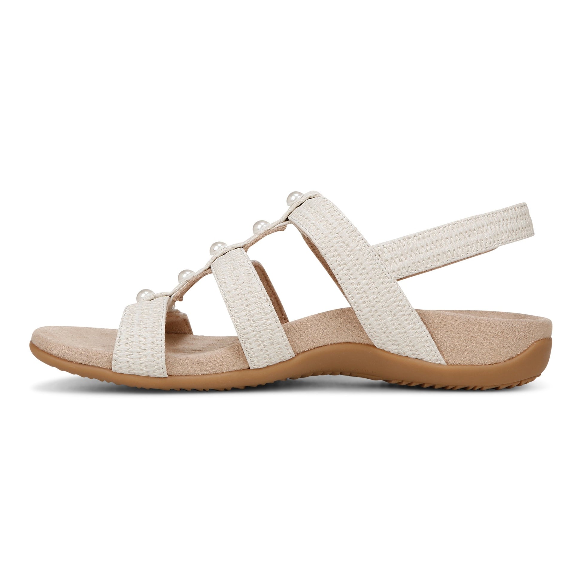 Vionic Amber Pearl Women's Adjustable Orthotic Sandal - Cream - Left Side