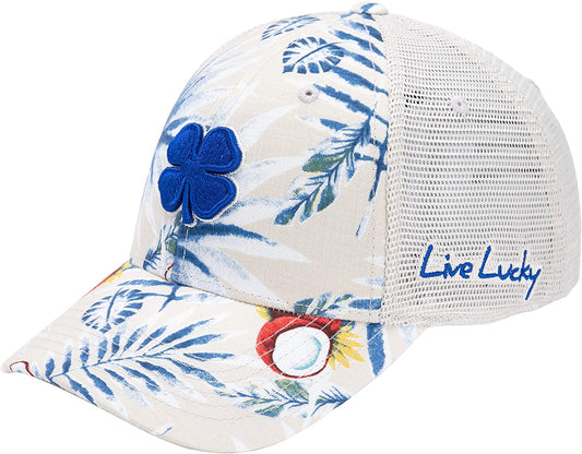 Black Clover Island Luck Hat - Tropical Adjustable Snapback - Unisex - 11 Profile 11 - Royal / Stone Mesh