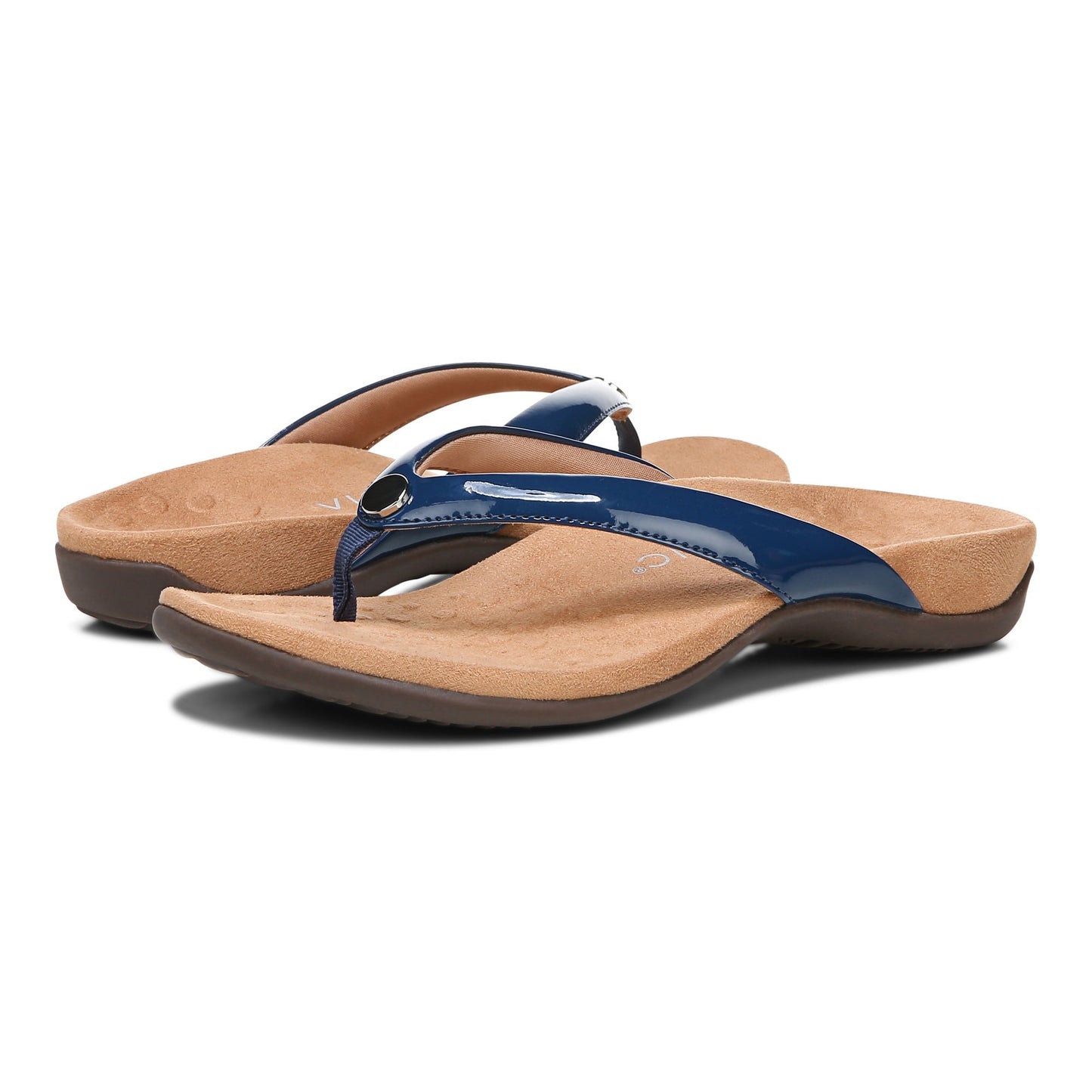 Vionic Davina Women's Supportive Flip Flop Sandal - Dark Blue - pair left angle