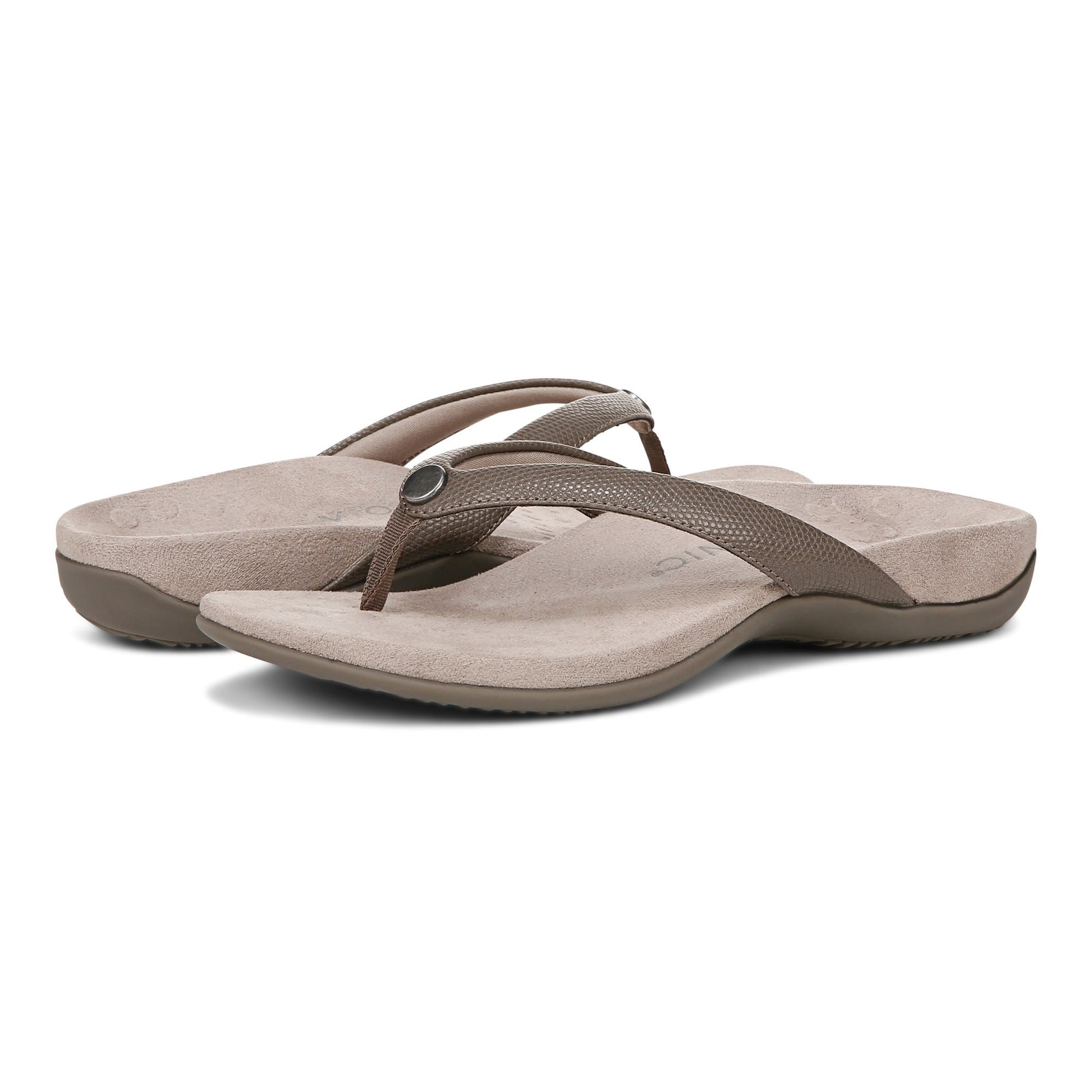 Vionic Davina Women's Supportive Flip Flop Sandal - Stone - pair left angle