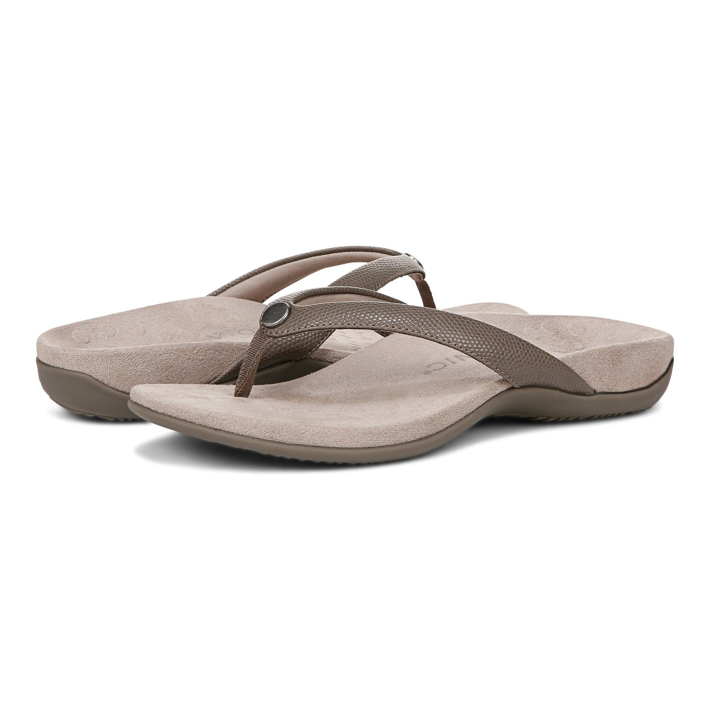 Vionic Davina Women's Supportive Flip Flop Sandal - Stone - pair left angle
