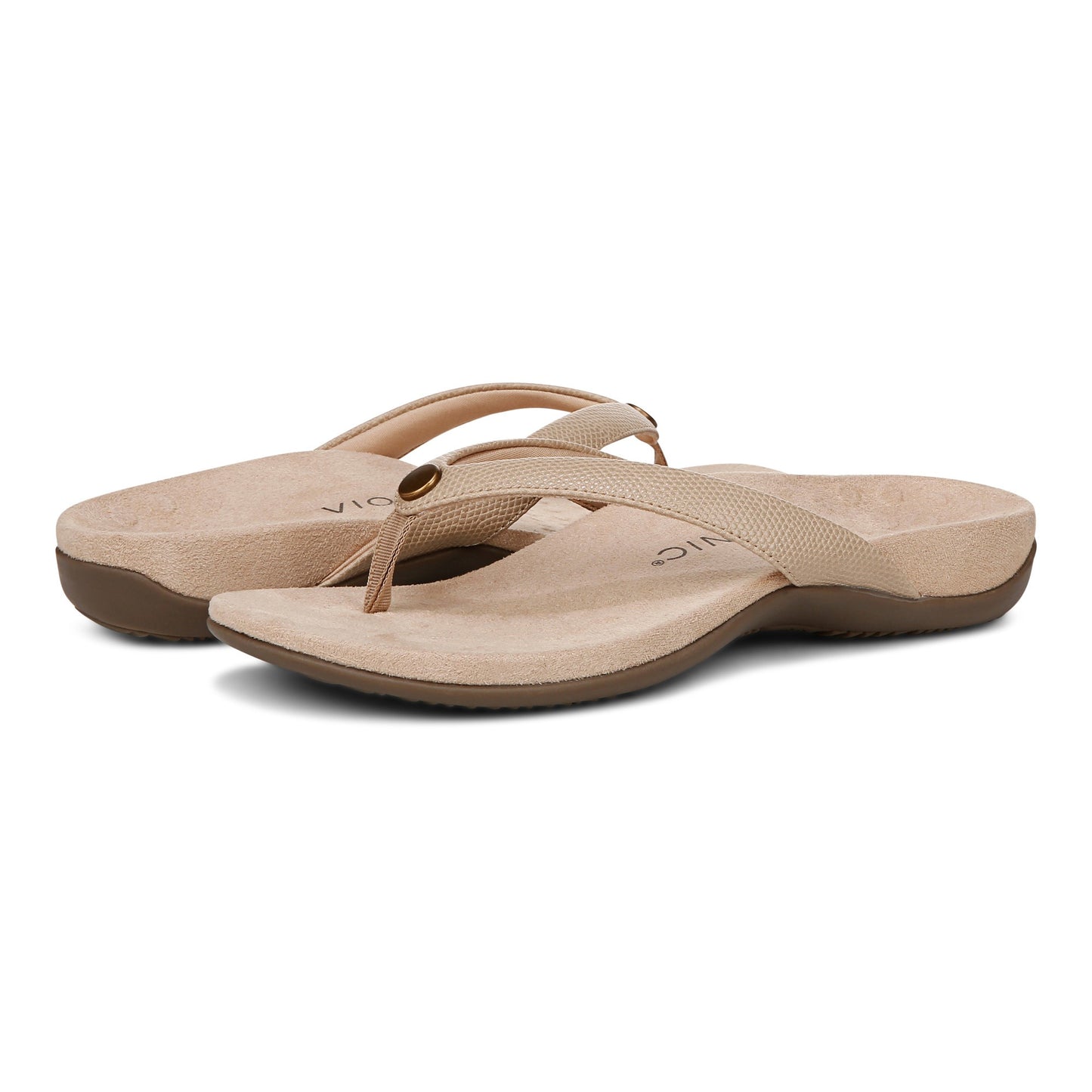 Vionic Davina Women's Supportive Flip Flop Sandal - Semolina - pair left angle