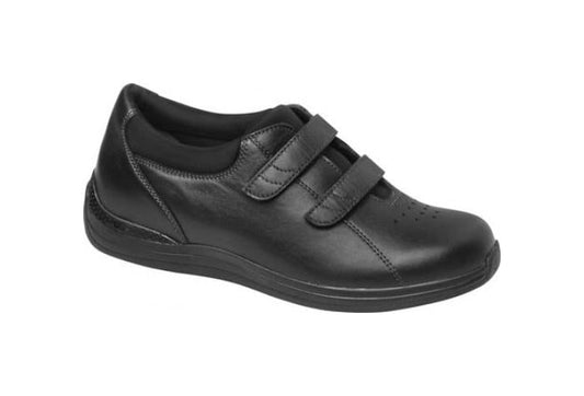 Drew Lotus - Women's Velcro Double Strap Shoe - Black Calf