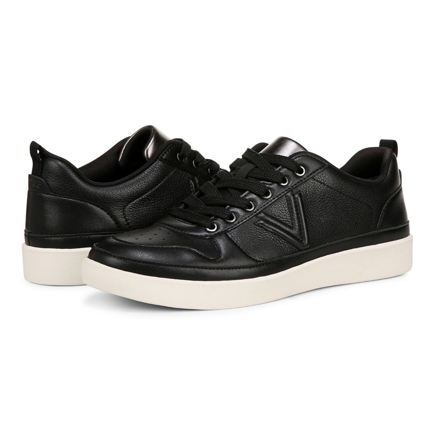 Vionic Elise Women's Leather Casual Comfort Sneakers - Black - pair left angle
