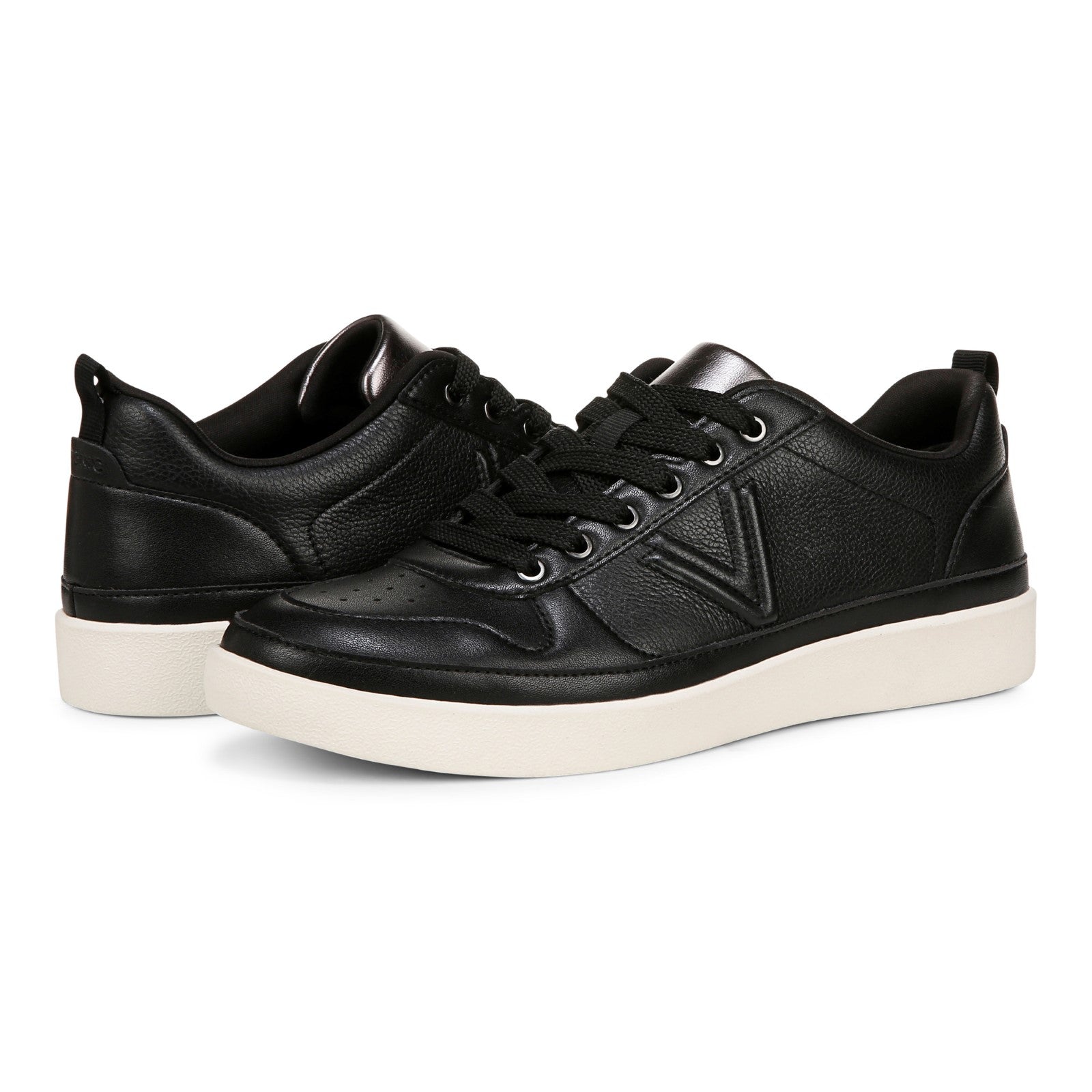 Vionic Elise Women's Leather Casual Comfort Sneakers - Black - pair left angle