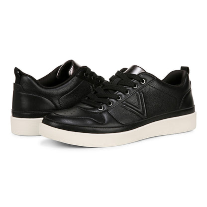 Vionic Elise Women's Leather Casual Comfort Sneakers - Black - pair left angle