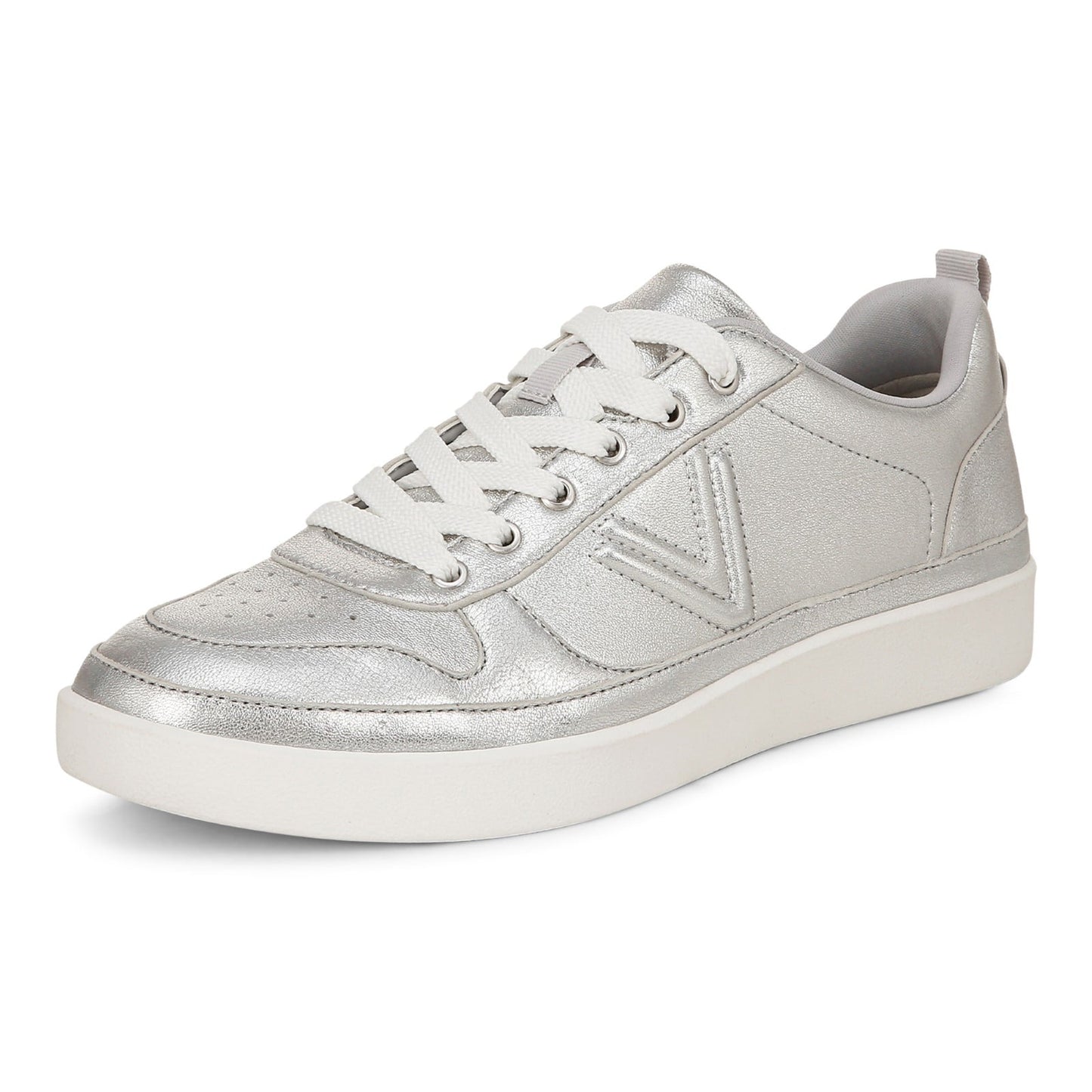 Vionic Elise Women's Leather Casual Comfort Sneakers - Silver - Left angle