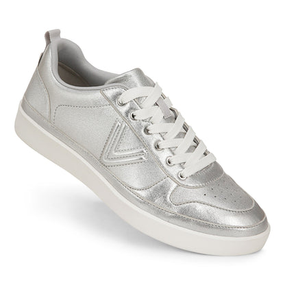 Vionic Elise Women's Leather Casual Comfort Sneakers - Silver - ELISE-J0746L4020-SILVER-13fl-med