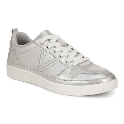 Vionic Elise Women's Leather Casual Comfort Sneakers - Silver - Angle main