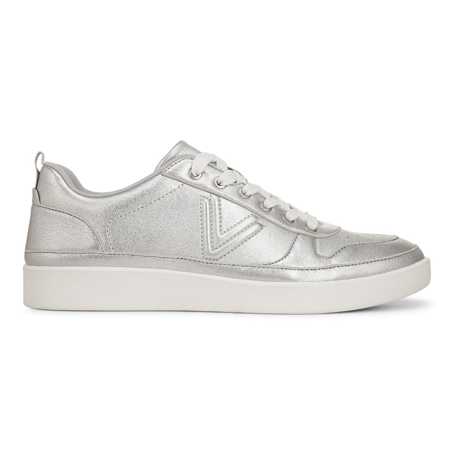 Vionic Elise Women's Leather Casual Comfort Sneakers - Silver - Right side