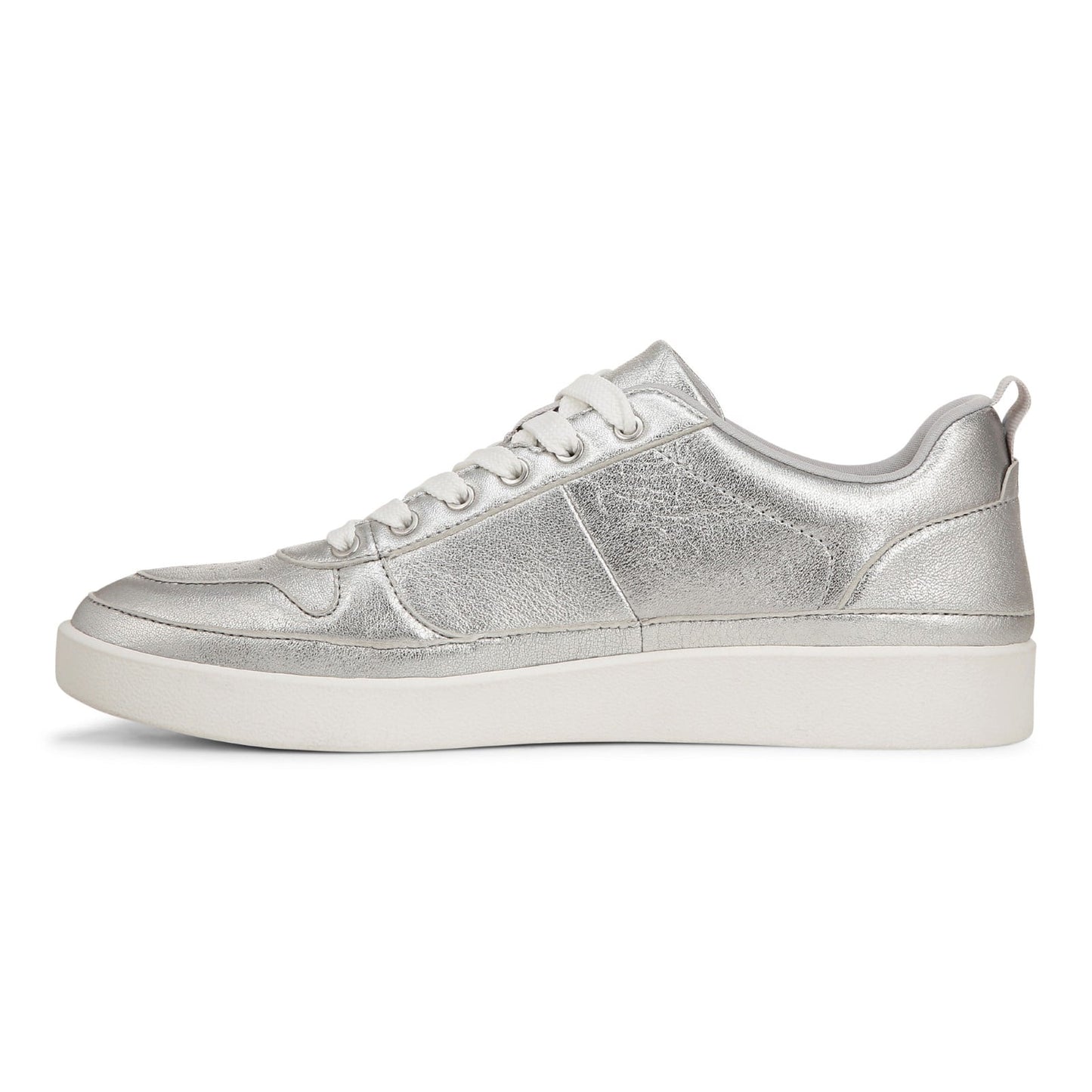 Vionic Elise Women's Leather Casual Comfort Sneakers - Silver - Left Side