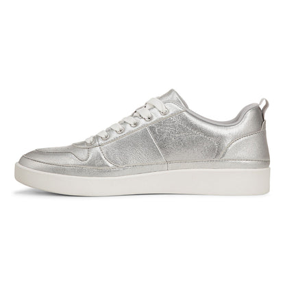 Vionic Elise Women's Leather Casual Comfort Sneakers - Silver - Left Side