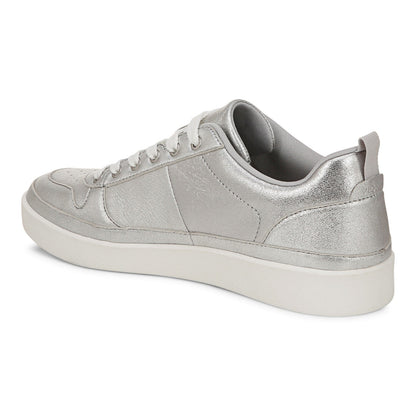 Vionic Elise Women's Leather Casual Comfort Sneakers - Silver - Back angle