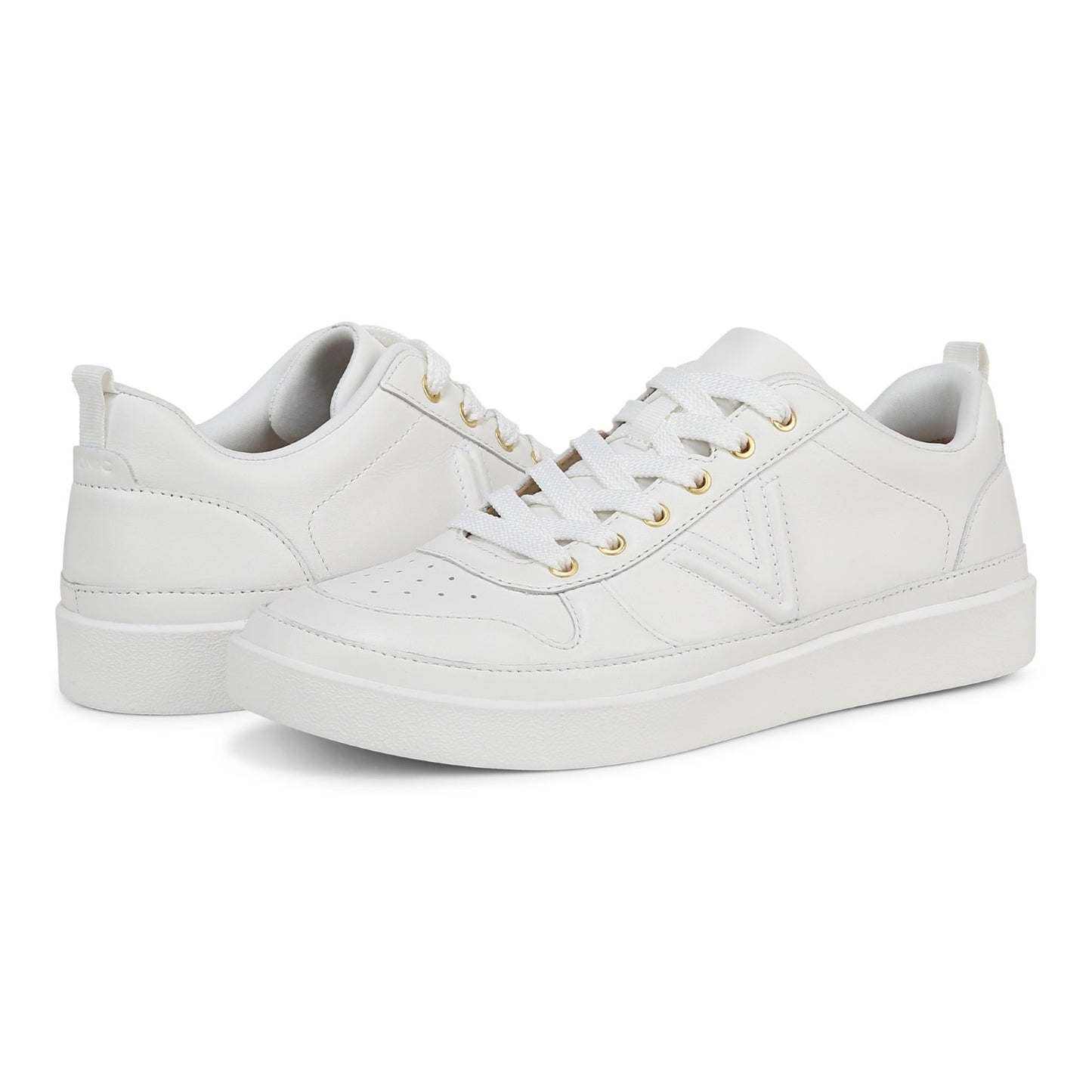 Vionic Elise Women's Leather Casual Comfort Sneakers - White - pair left angle