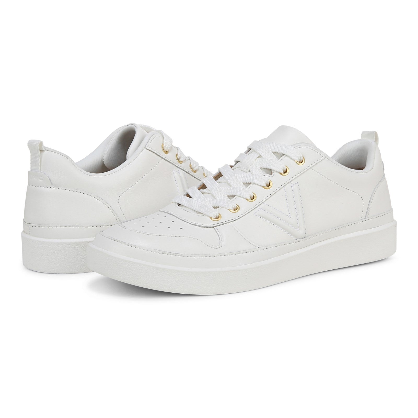 Vionic Elise Women's Leather Casual Comfort Sneakers - White - pair left angle