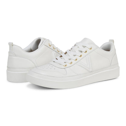 Vionic Elise Women's Leather Casual Comfort Sneakers - White - pair left angle