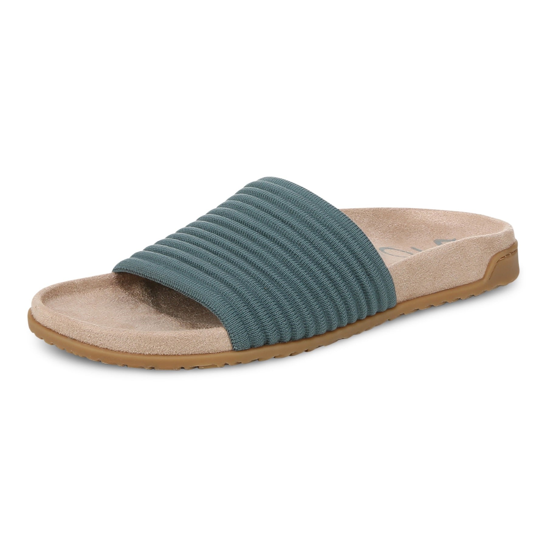 Vionic Evie Knit Women's Slide Arch Supportive Sandal - Bodega Blue - Left angle