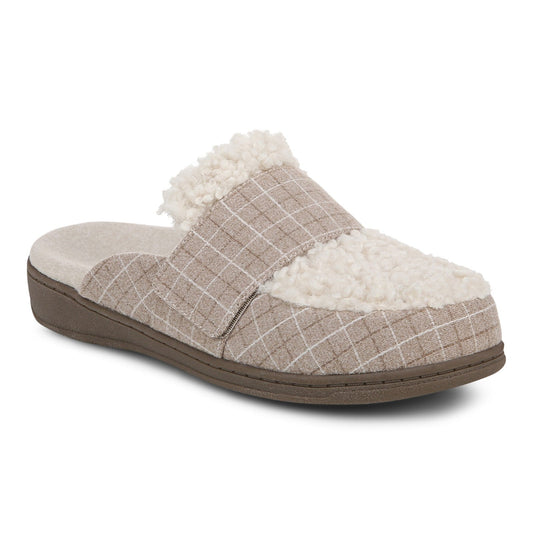Vionic Gemma Ii womens Mule/Clog Slipper - Cream Plaid - Angle main