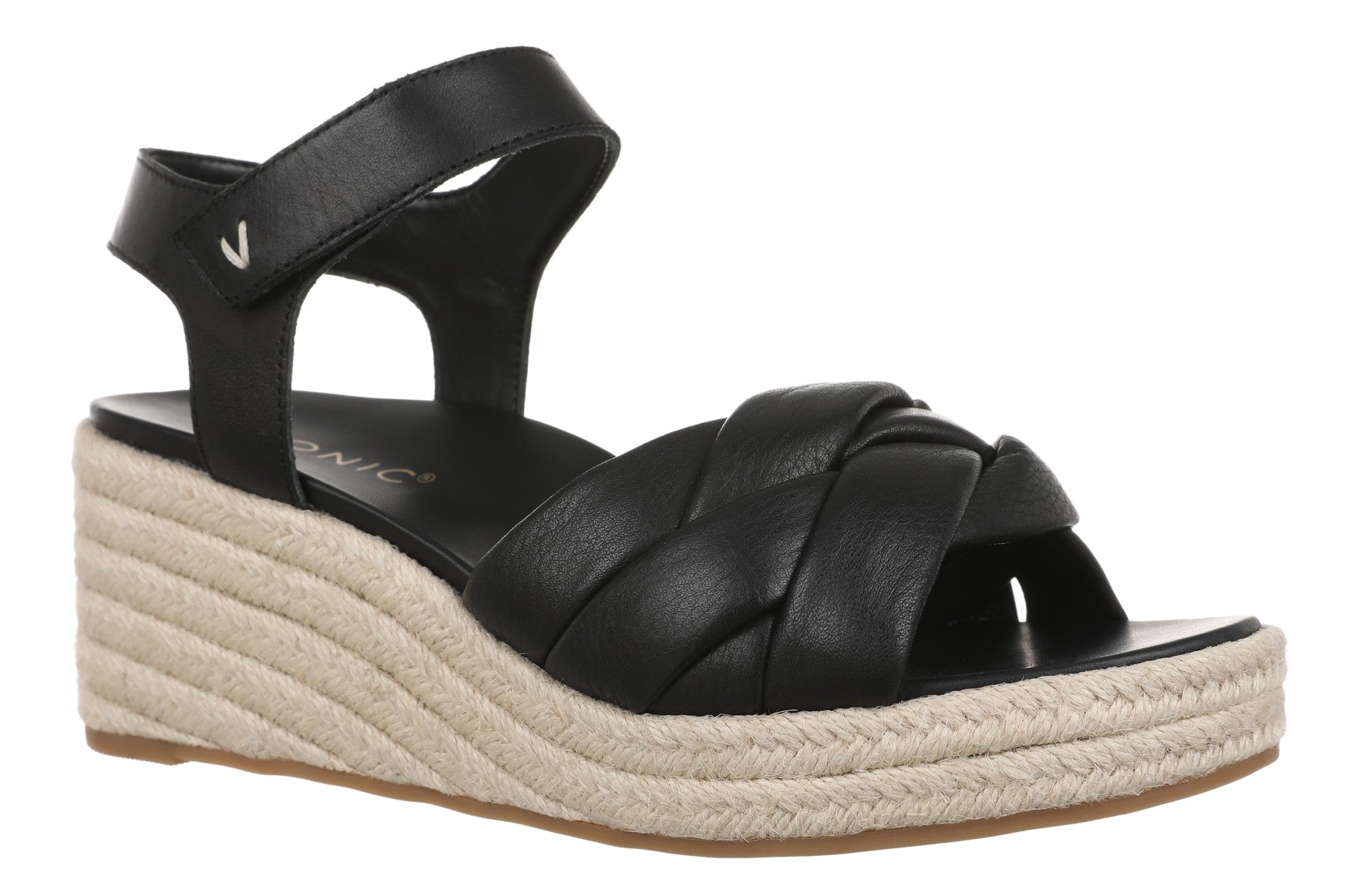 Vionic Saratoga Women's Wedge Comfort Espadrille Sandal - Black - Angle main