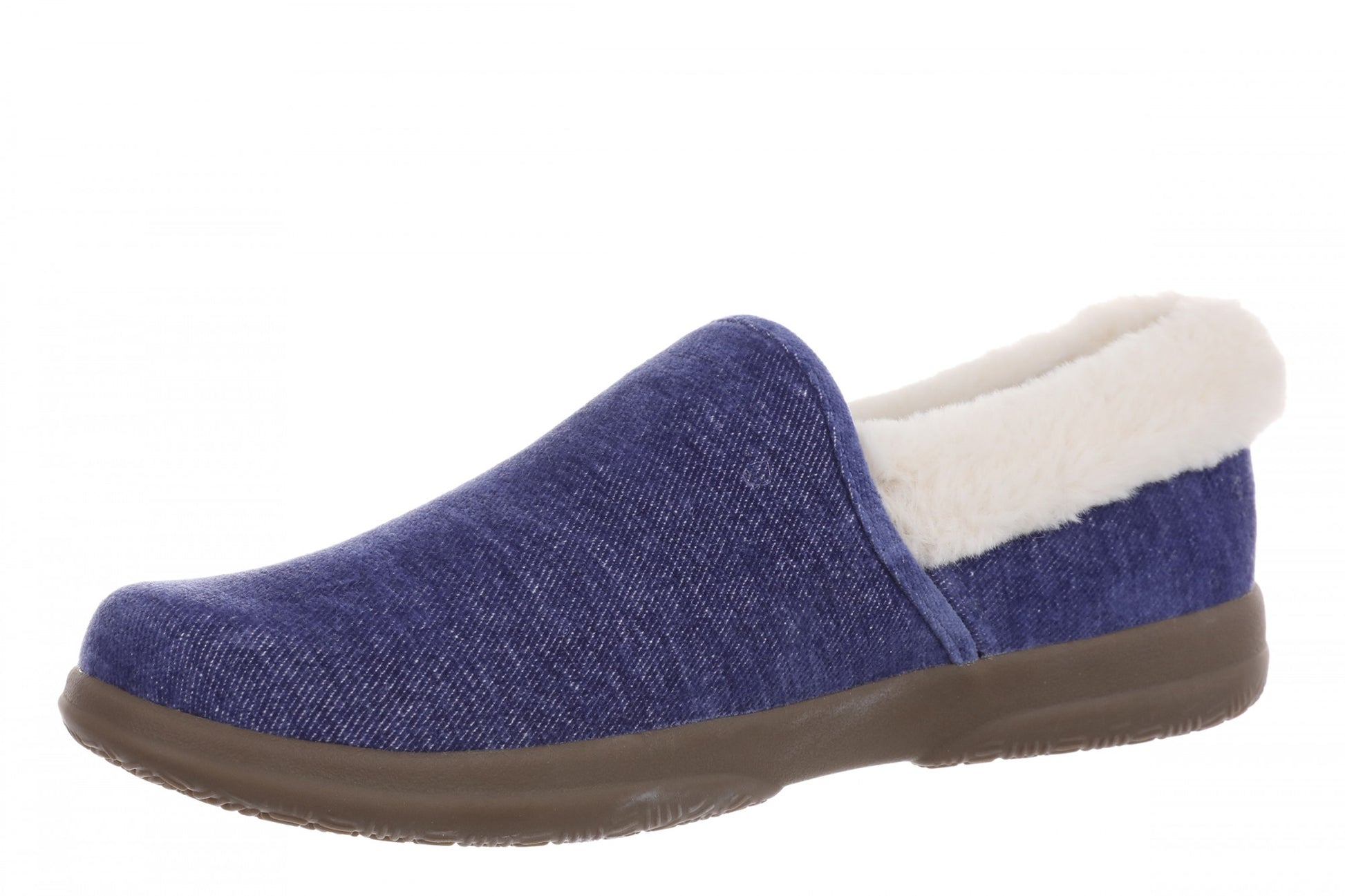 Vionic Clare Slipper - Women's Cozy Orthotic Arch Support Slippers - Denim - Left angle