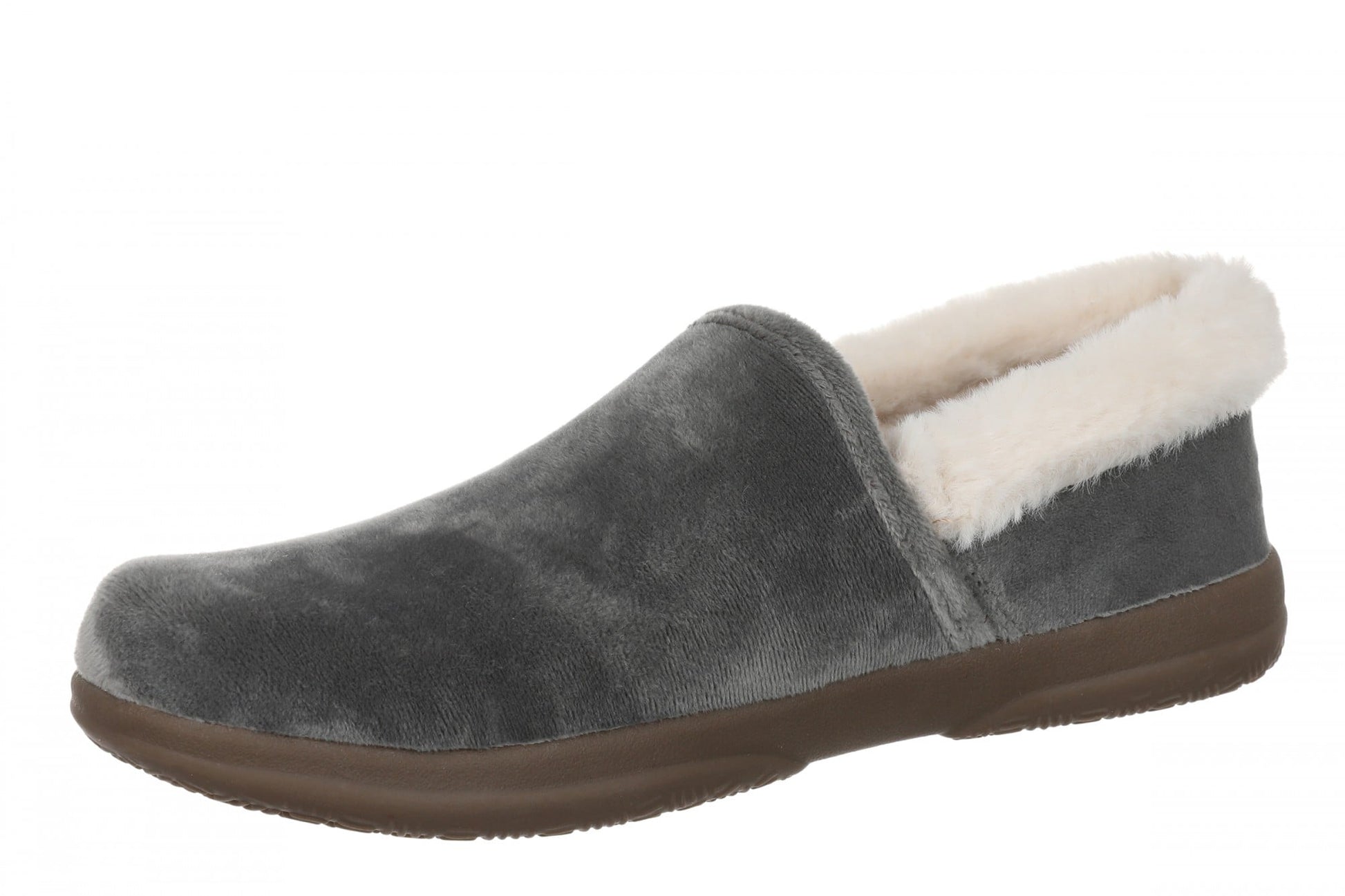 Vionic Clare Slipper - Women's Cozy Orthotic Arch Support Slippers - Charcoal - Left angle