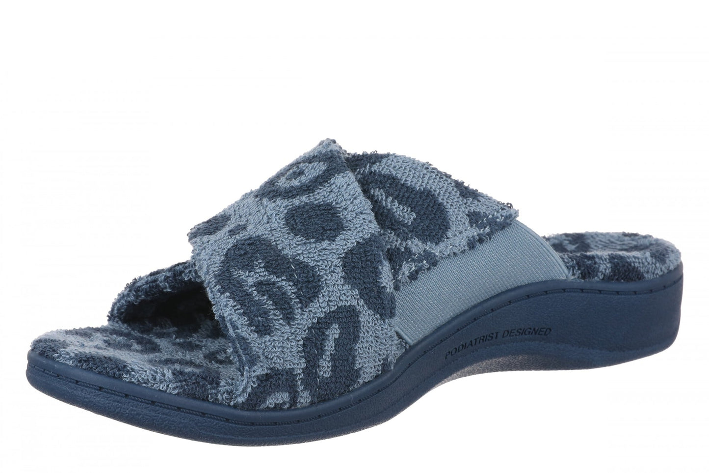 Vionic Relax II Women's Orthotic Slide Slippers - Blue Multi Terry - Left angle