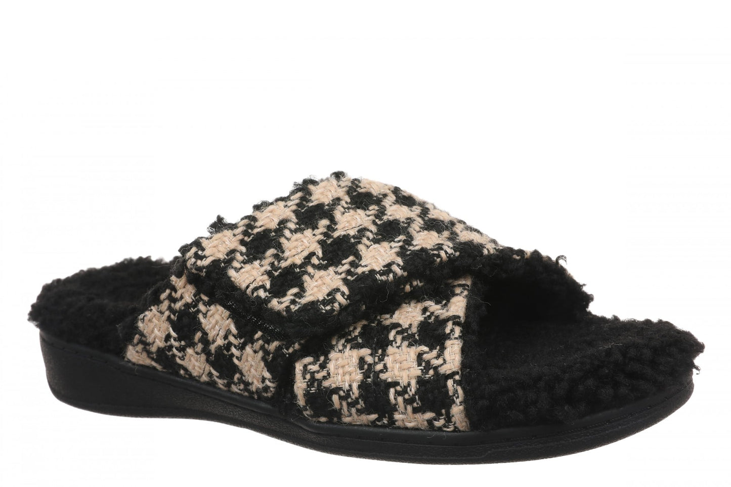 Vionic Relax II Women's Orthotic Slide Slippers - Black/cream Houndstooth - Angle main