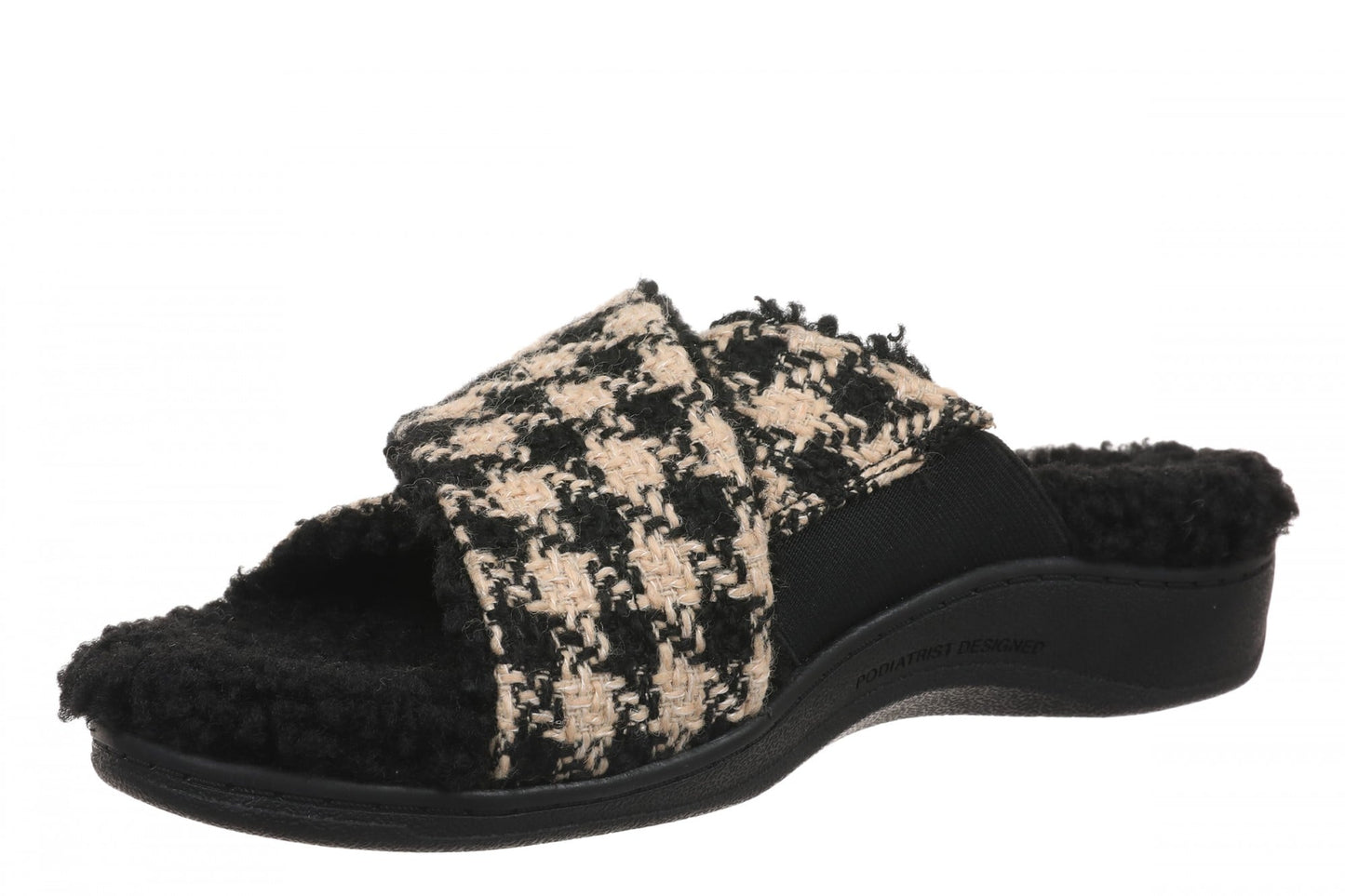 Vionic Relax II Women's Orthotic Slide Slippers - Black/cream Houndstooth - Left angle