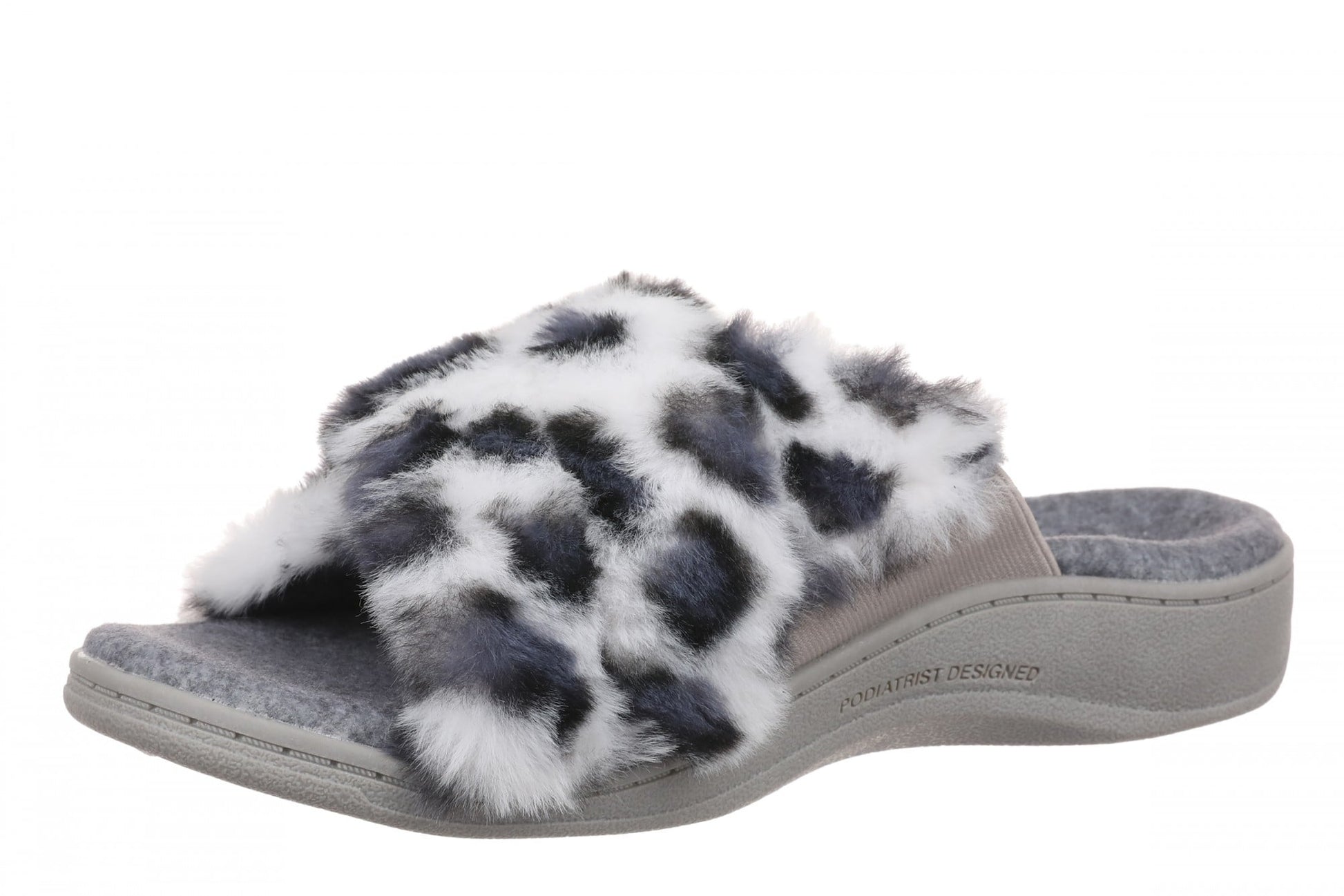 Vionic Relax II Women's Orthotic Slide Slippers - White Multi Leopard - Left angle