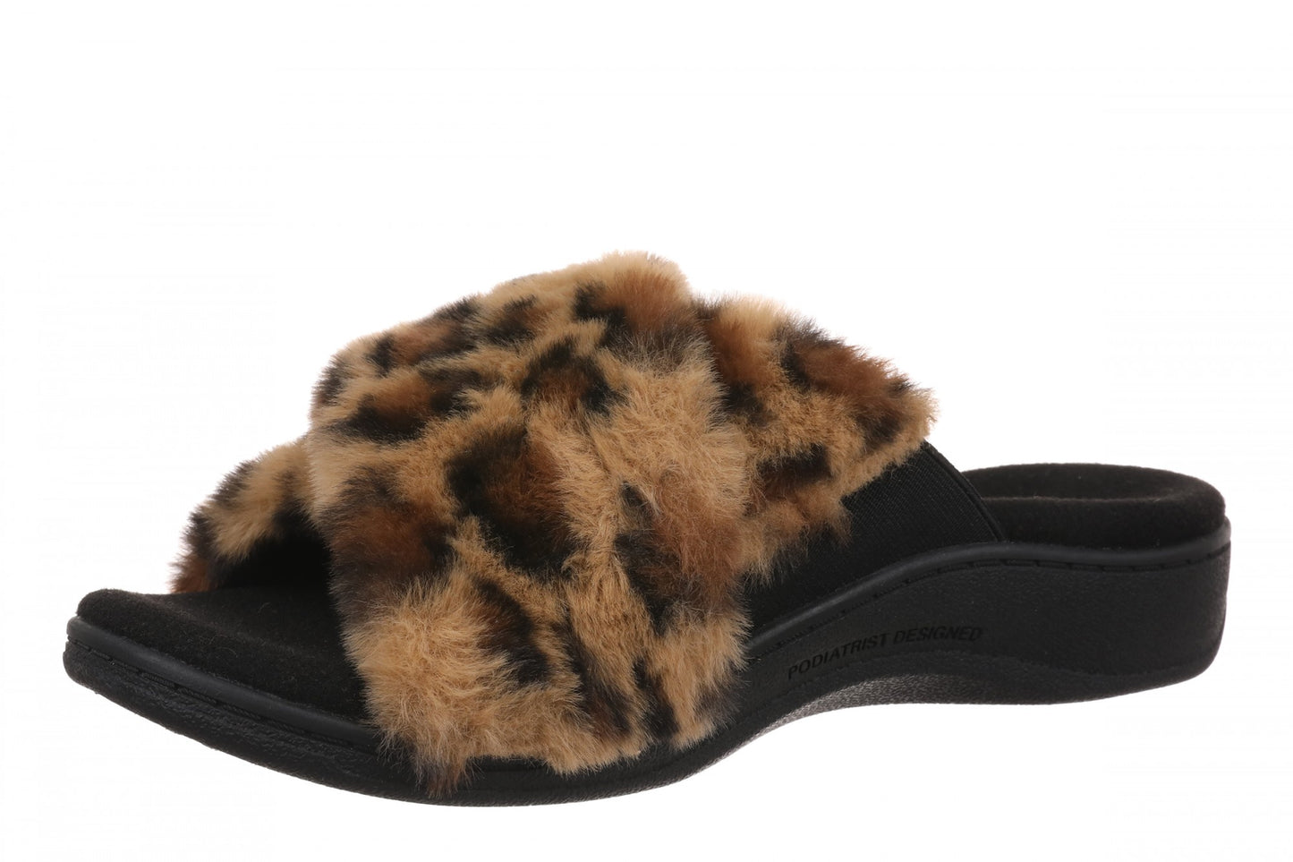 Vionic Relax II Women's Orthotic Slide Slippers - Brown Multi Leopard - Left angle