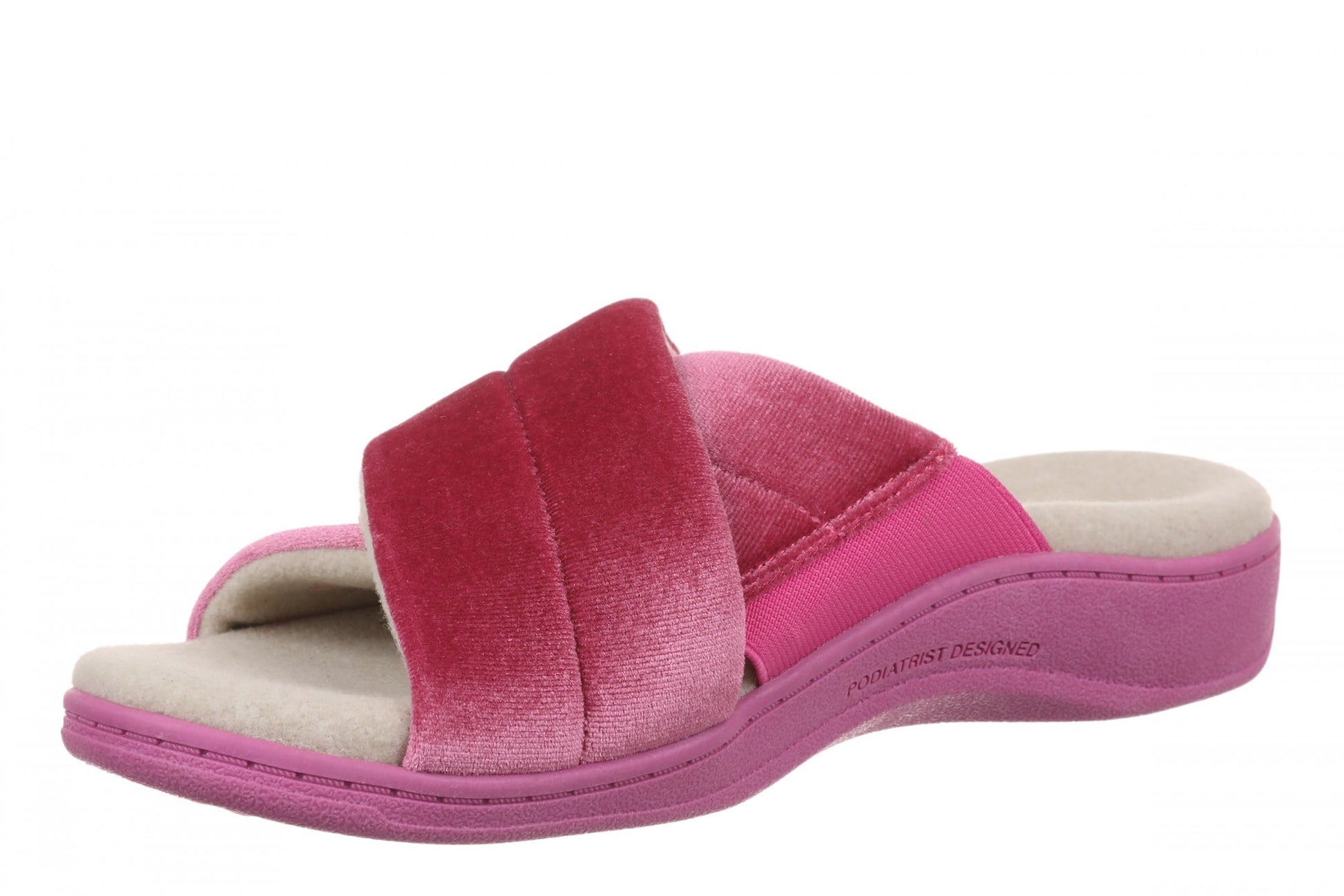 Vionic Relax II Women's Orthotic Slide Slippers - Rose Violet Velvet - Left angle