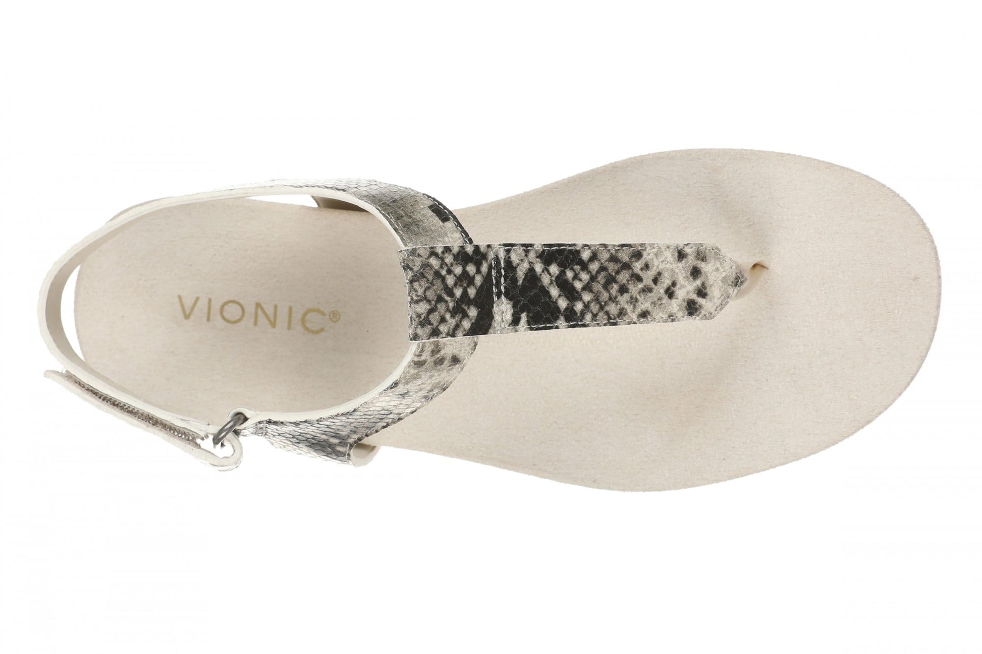 Vionic Palisades Women's Arch Support T-Strap Sandal - Cream Snake - Top