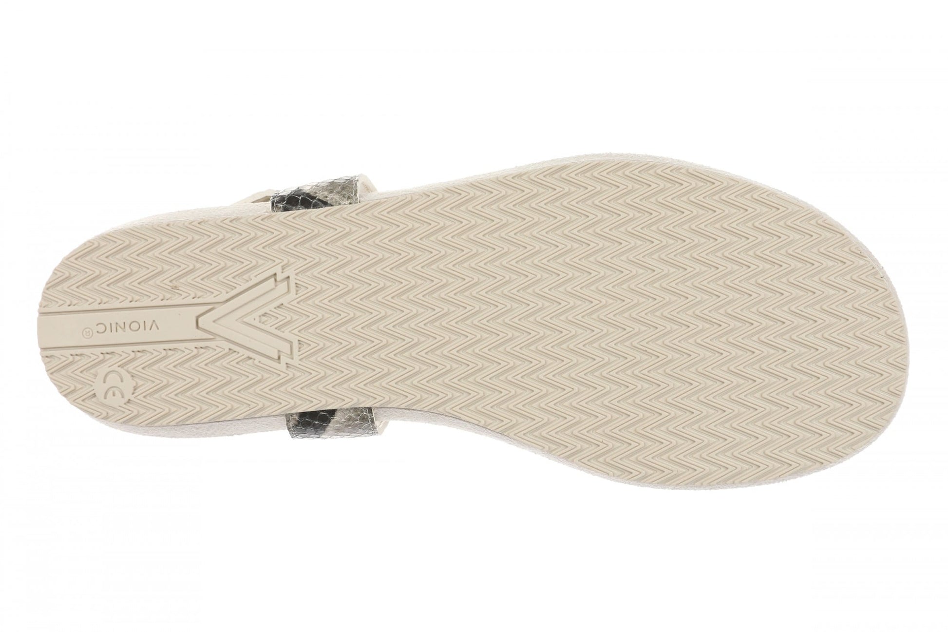 Vionic Palisades Women's Arch Support T-Strap Sandal - Cream Snake - Bottom