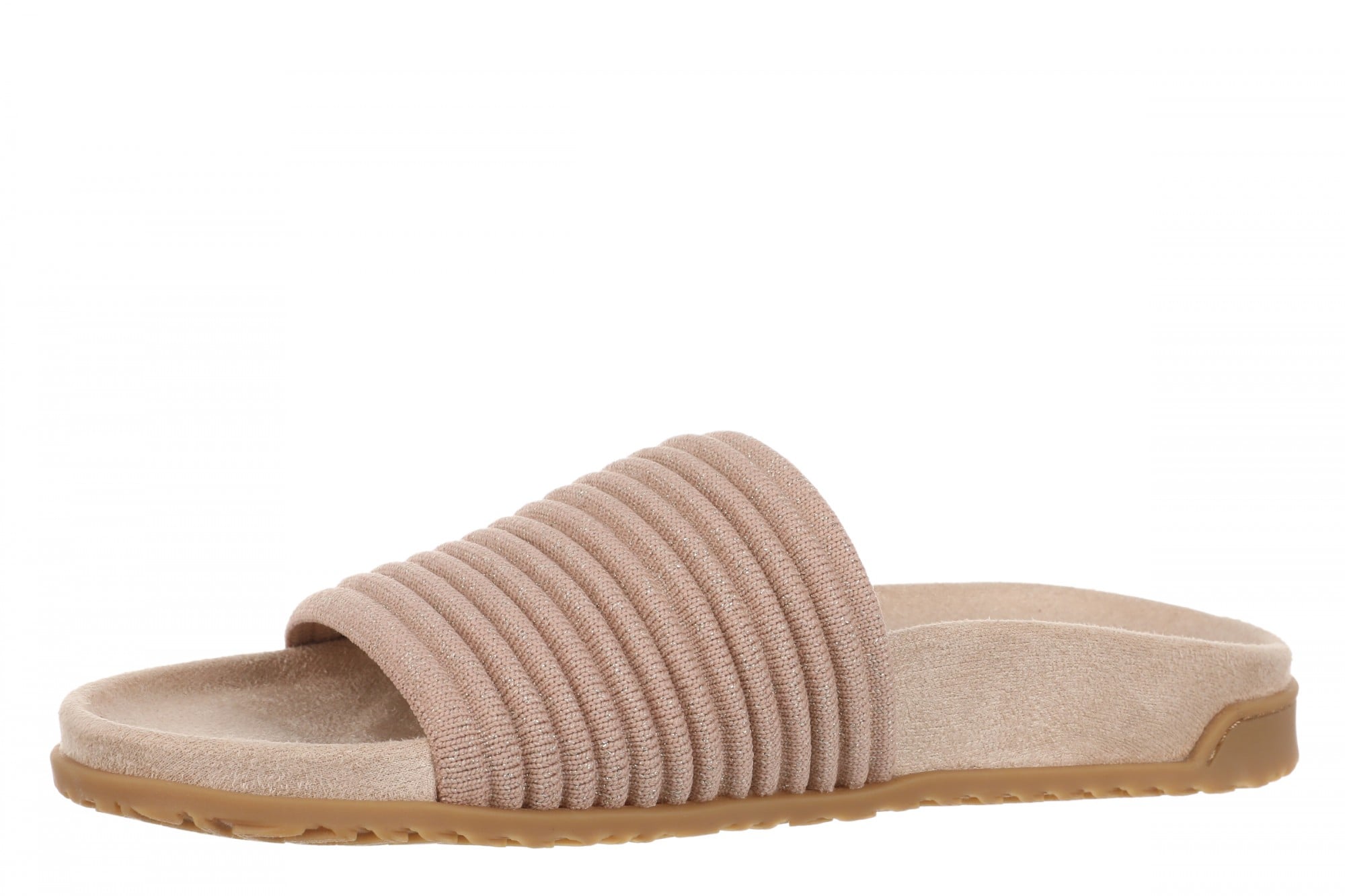 Vionic Evie Knit Women's Comfortable Supportive Slide Sandal - Rugby Tan/gold - Left angle