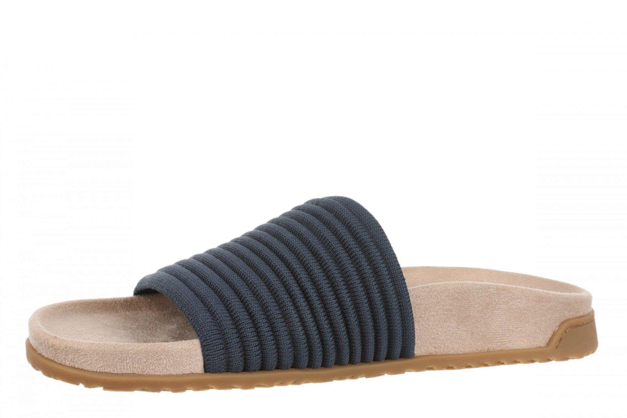 Vionic Evie Knit Women's Comfortable Supportive Slide Sandal - Dark Denim - Left angle