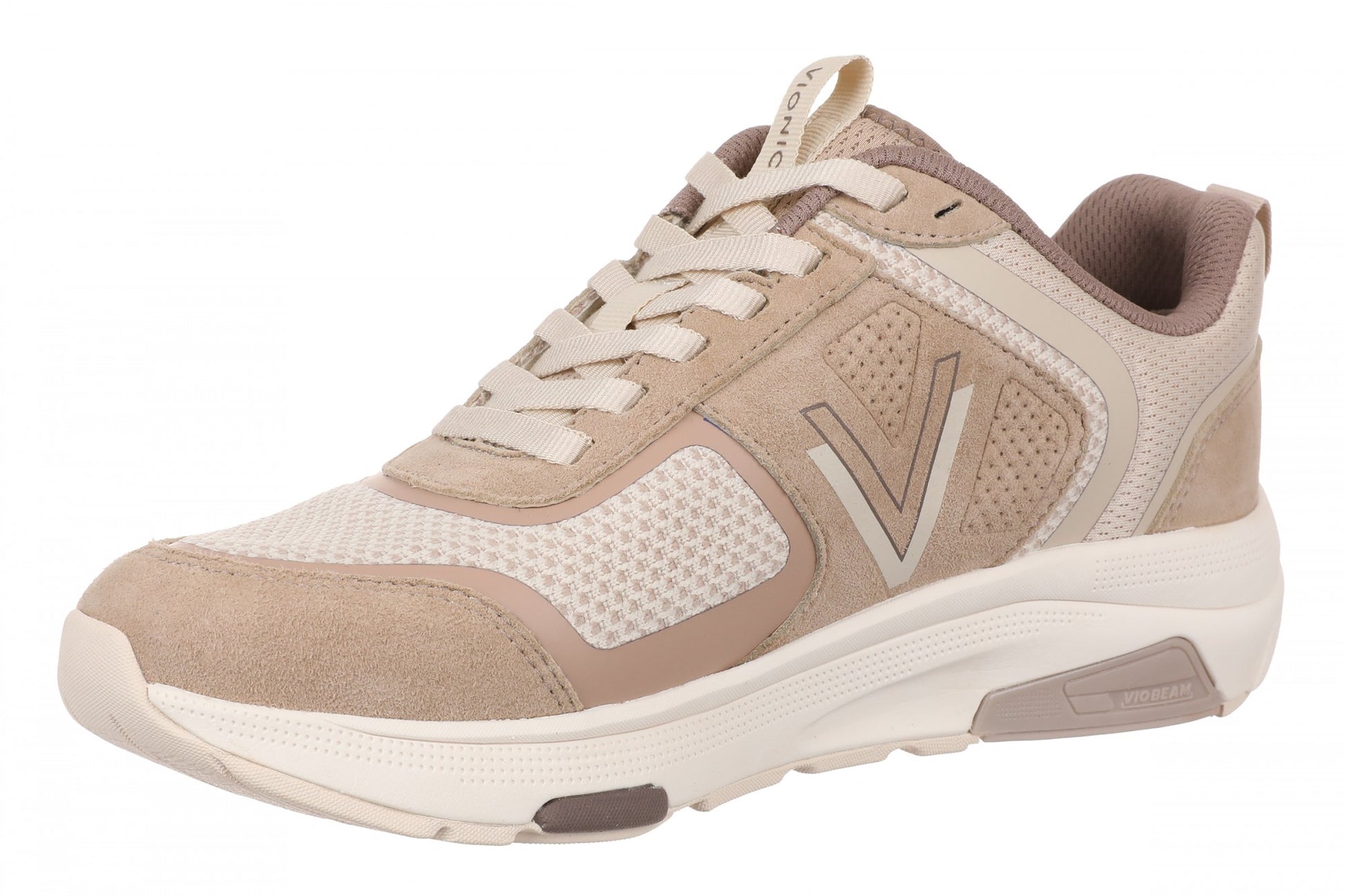 Vionic Walk Strider Knit - Women's Orthotic Arch Support Comfort Walking Shoes - Lucid Beige - Left angle