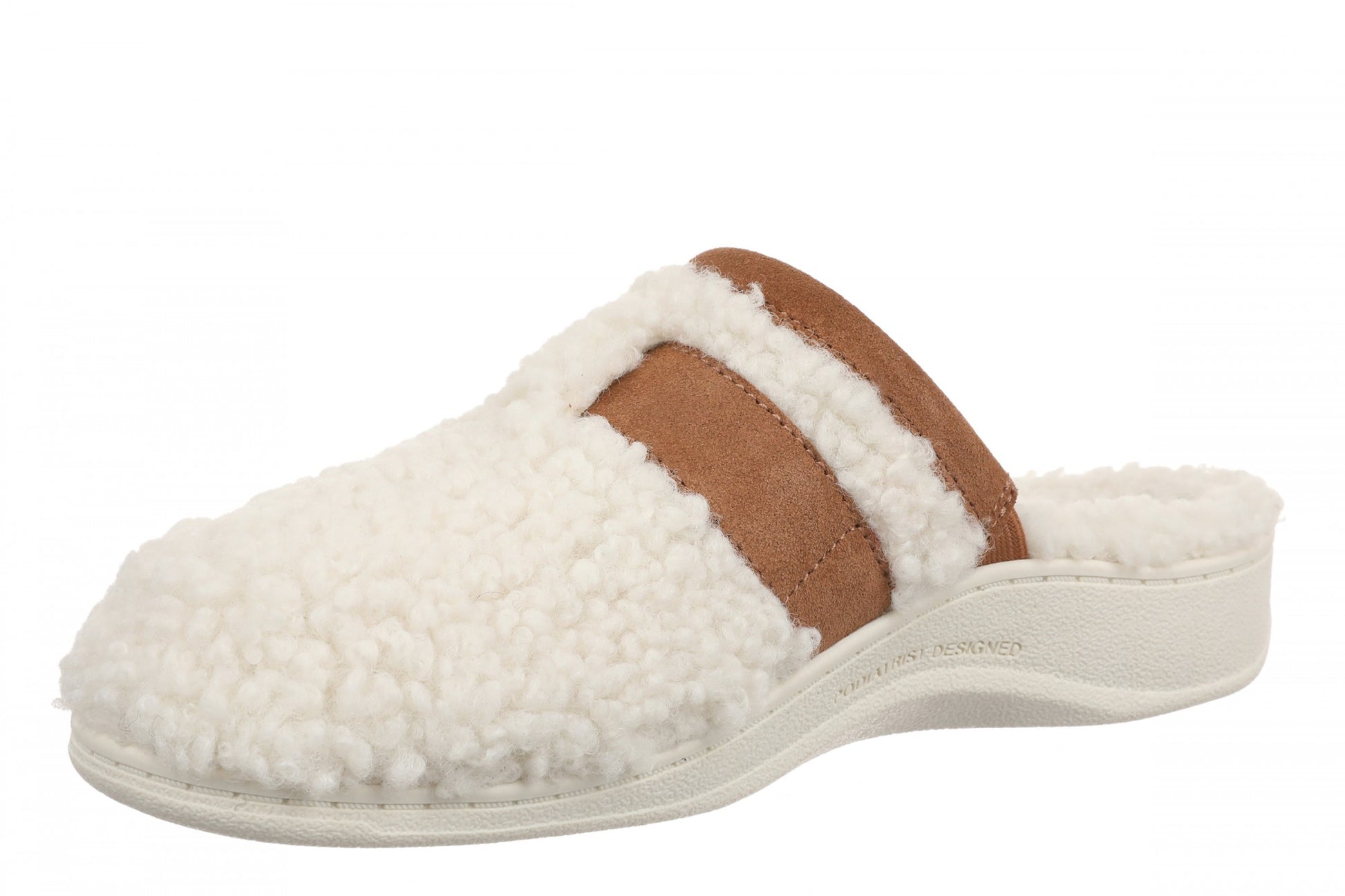 Vionic Izzy Women's Comfortable Orthotic Arch Support Mule Slipper - Cream - Left angle