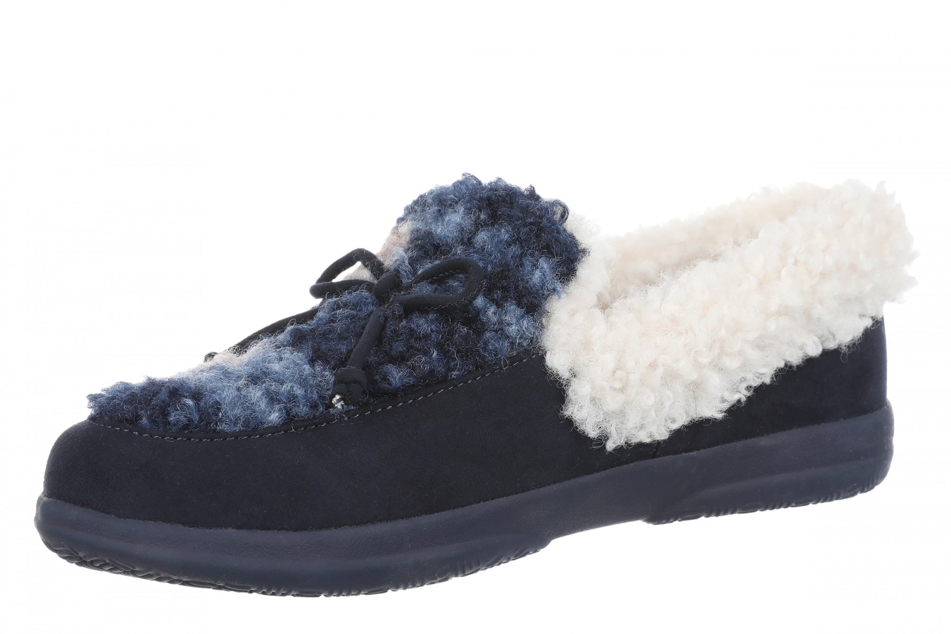 Vionic Claribel Slipper - Women's Cozy Orthotic Arch Support House Slipper - Navy Blazer - Left angle