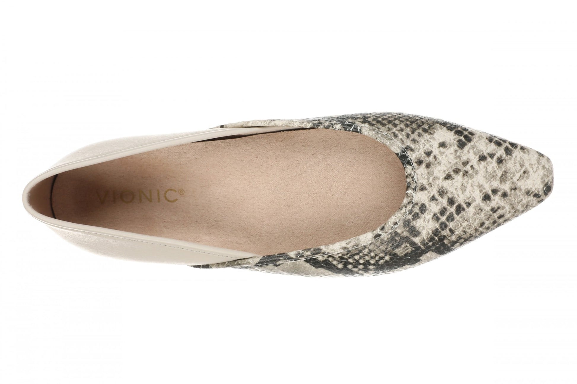 Vionic Gracia Women's Comfort Ballerina Shoe with Arch Support - Cream Snake - Top