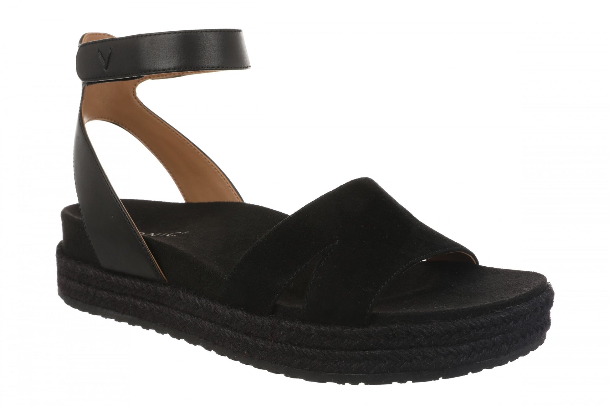 Vionic Yucca Women's Espadrille Platform Sandal with Arch Support - Black - Angle main